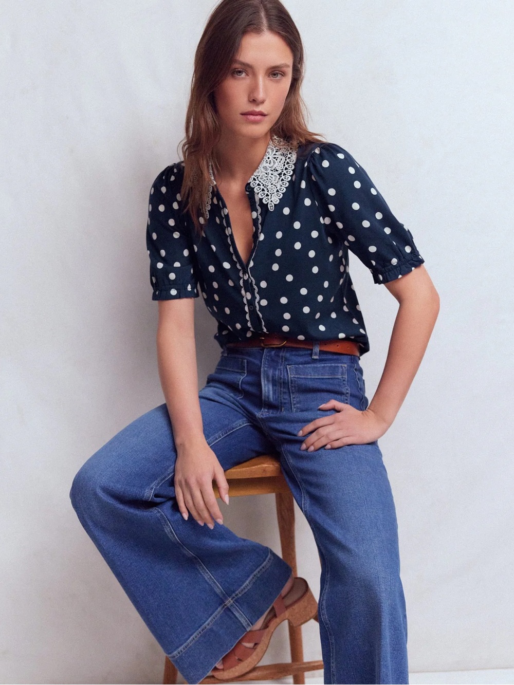 NWT BODEN NESSA BRODERIE COLLAR POLKA DOT BLOUSE US 4 - Picture 4 of 14